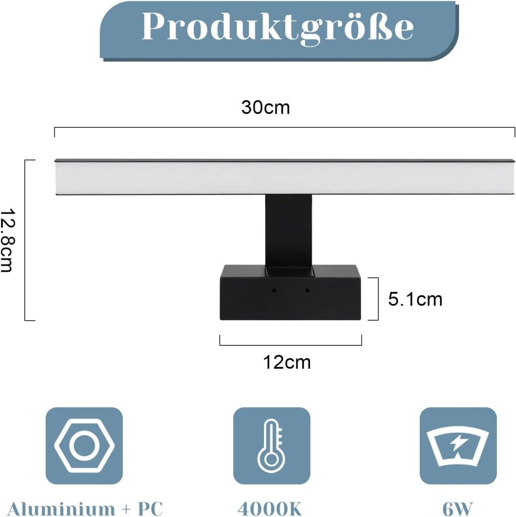 ZMH Lampada da Parete per Specchio da Bagno 30 cm 6W Nera IP44 Moderna Neutro 4000K per Cantina Cucina Armadietto