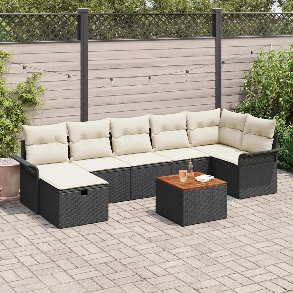 Set Divano da Giardino con cuscino 8 pcs Nero Poly Rattan