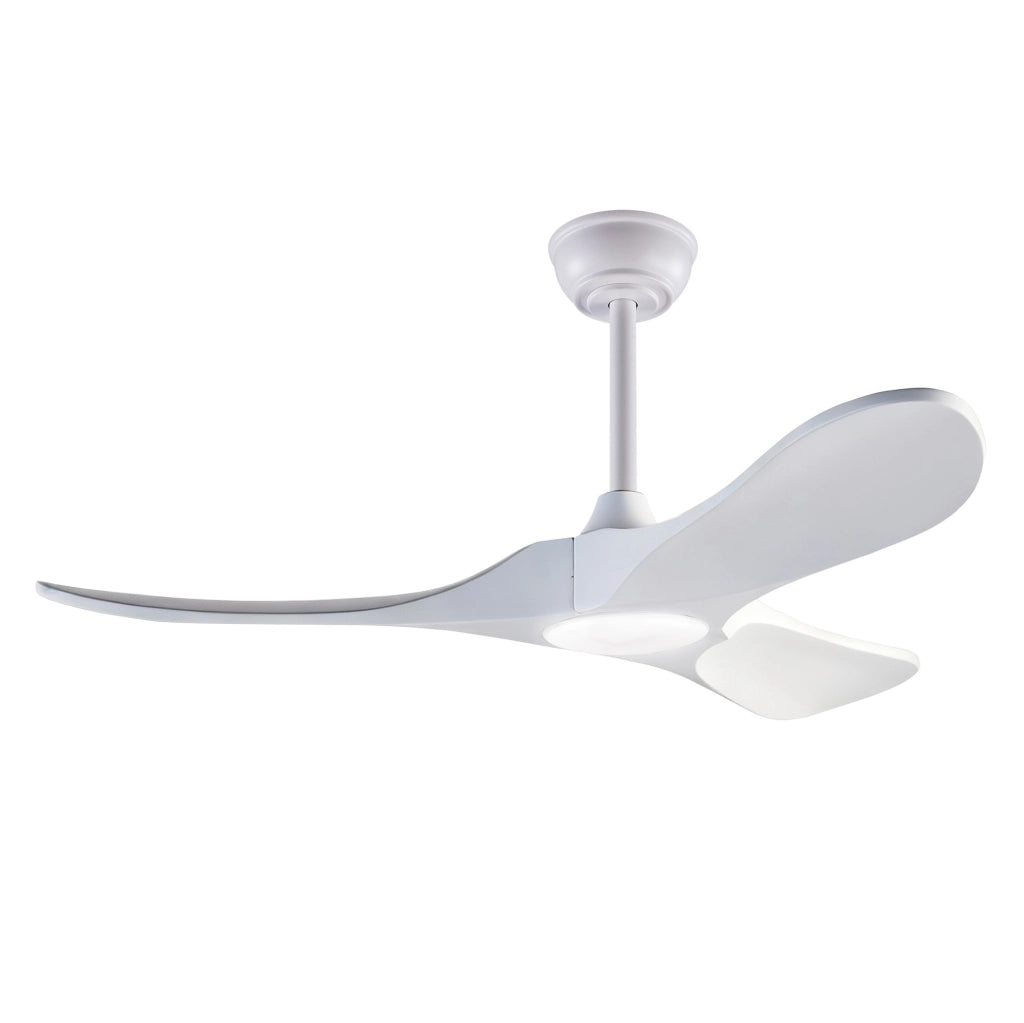 Ventilatore a soffitto 52 pollici con luce LED regolabile; 3 pale in legno massello bianco; telecomando