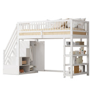 LETTO A CASTELLO multifunzionale 90 x 200 cm bianco con armadio e ripiani