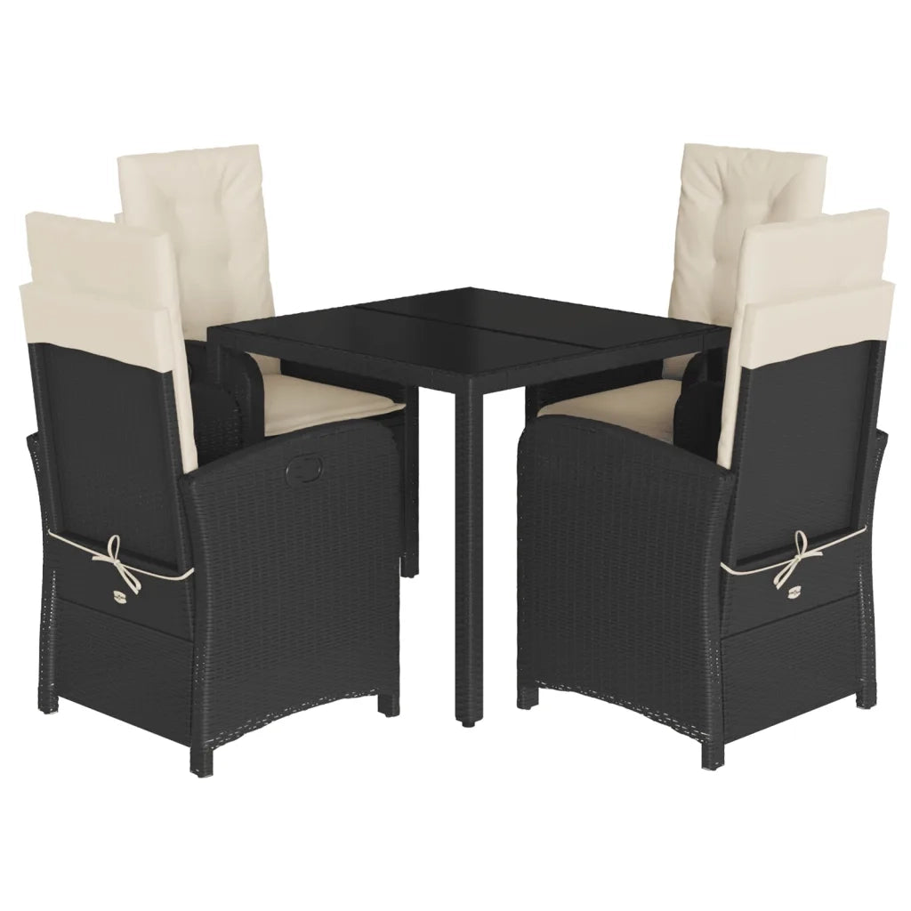 Set da Pranzo da Giardino 5 pz Nero con Cuscini in Polyrattan