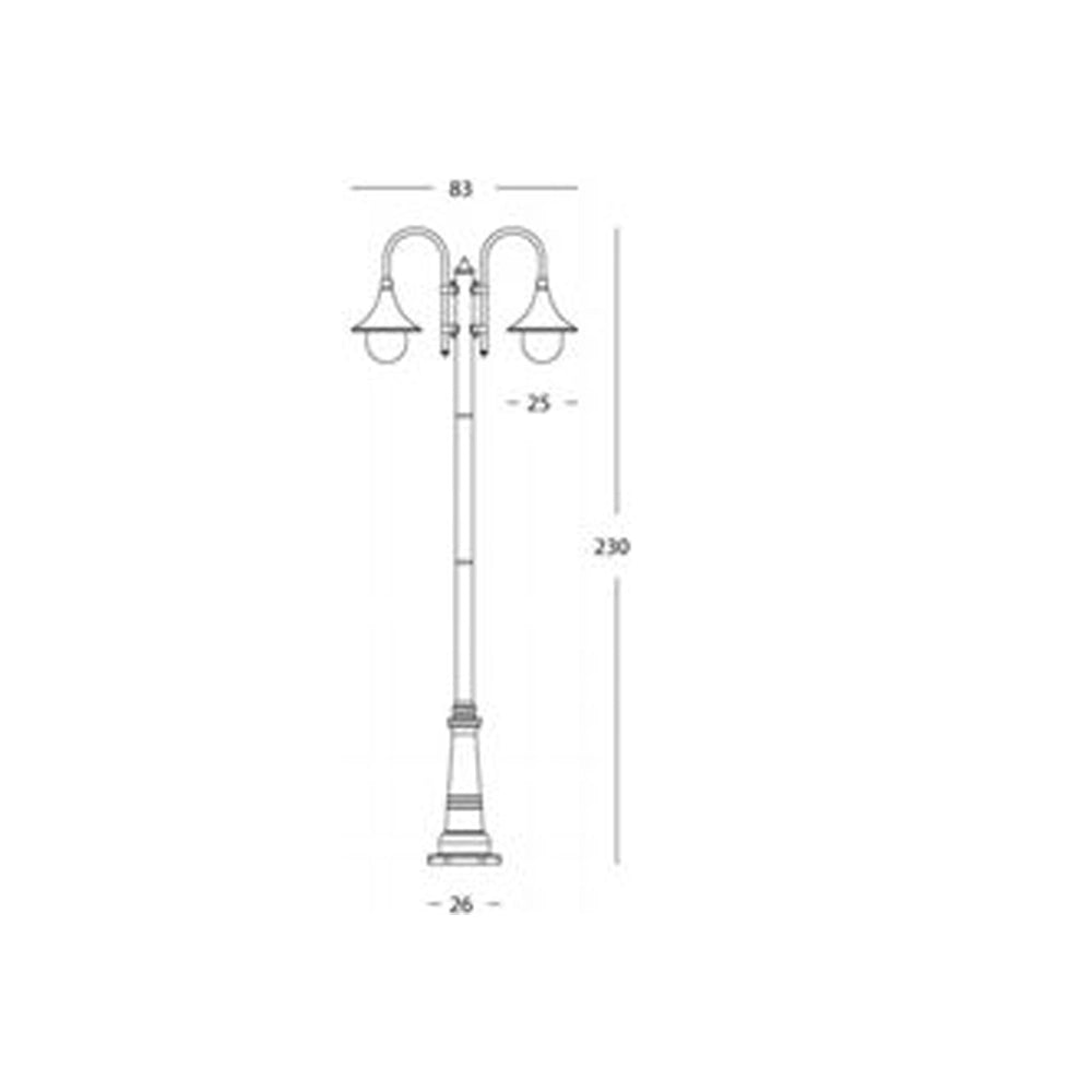 Palo Da Esterno H230Cm Lampara Alluminio E Termoplastica Nero 2 Luci E27