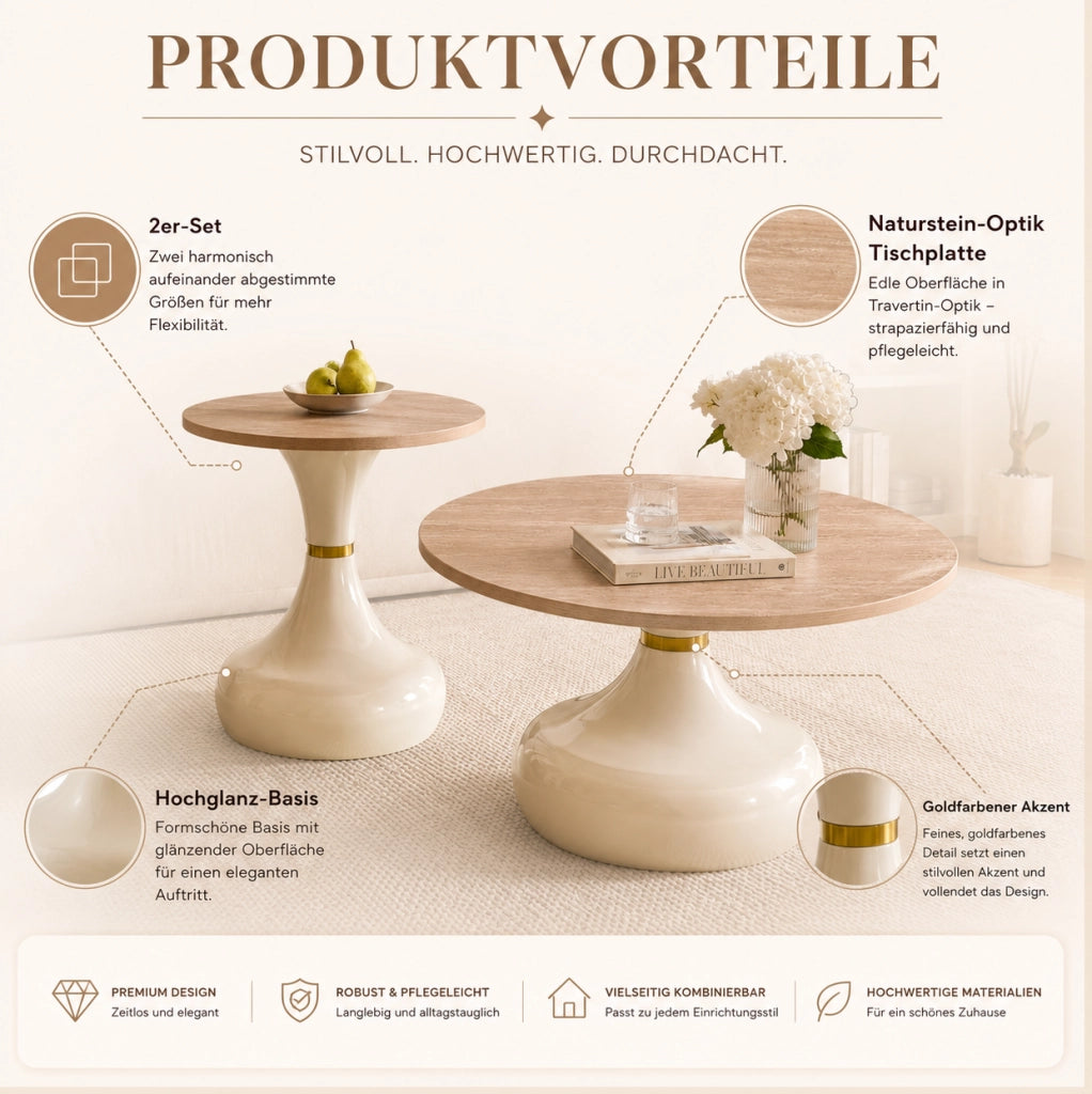 Set di 2 tavolini da caffè sovrapponibili in MDF e metallo; effetto legno; Wood