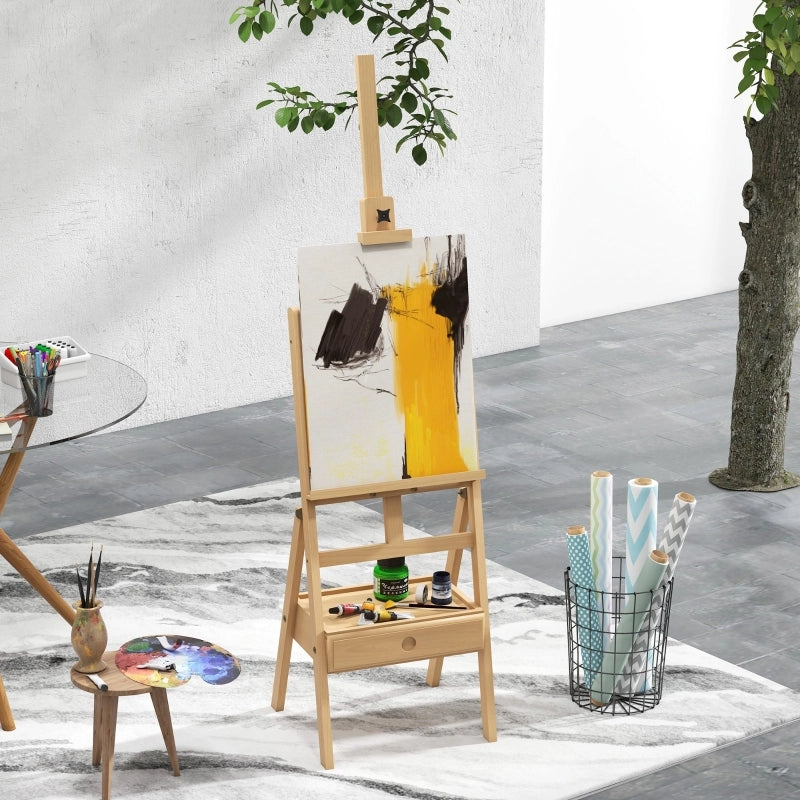 Cavalletto da pittura in legno regolabile con cassetto e struttura pieghevole
