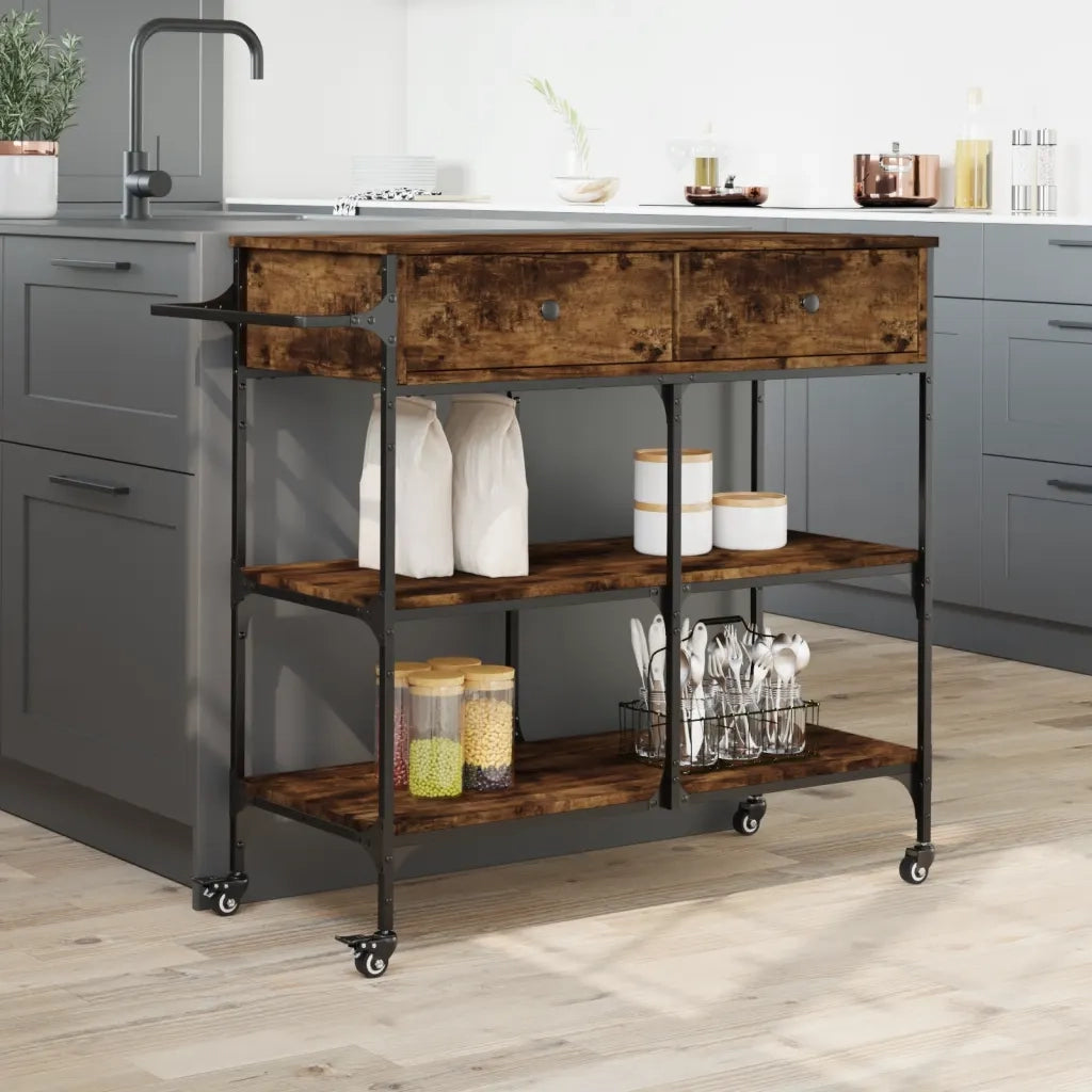 Carrello da Cucina Rovere Fumo 105x42x95 cm Legno Multistrato 842378