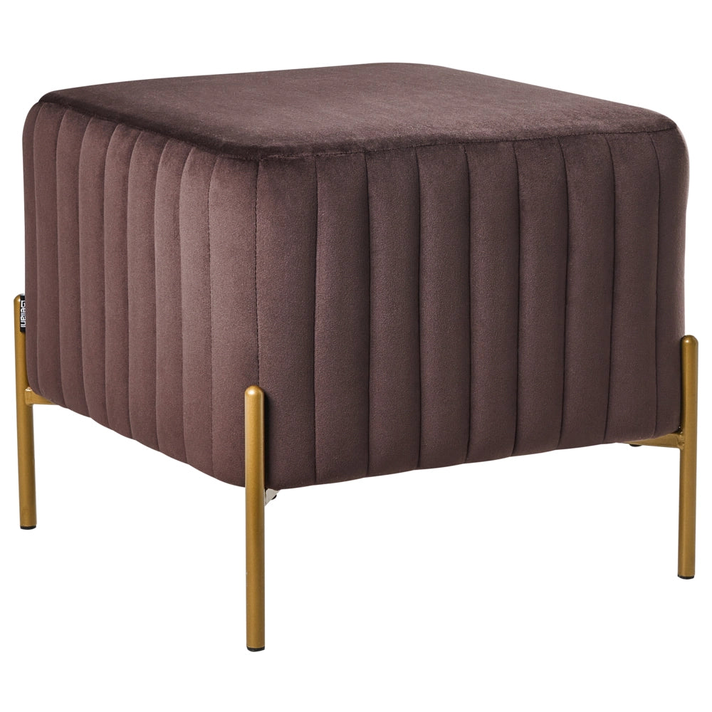 Pouf rivestito in velluto marrone sporco con gambe in metallo dorato seduta quadrata 47 x 47 cm per un salotto glamour
