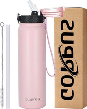 Fiaschetta Acqua con Stelo - 1L/32oz Doppio Strato Isolato - Fiaschetta Termica Riciclabile - Imprermeabile - Fiaschetta Sport per Uomini e Donne con Stelo.