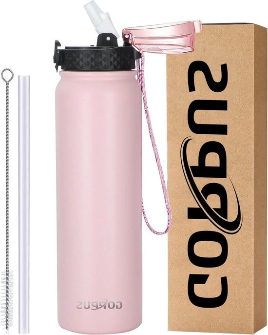 Fiaschetta Acqua con Stelo - 1L/32oz Doppio Strato Isolato - Fiaschetta Termica Riciclabile - Imprermeabile - Fiaschetta Sport per Uomini e Donne con Stelo.