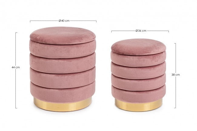 Set 2 Pouf Contenitore Darina Rosa Antico in Legno