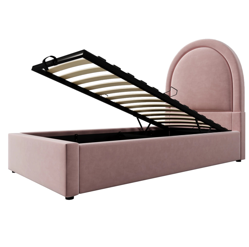 LETTO imbottito con contenitore 90x200 cm rosa in velluto