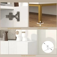 Credenza Moderna a 4 Ante con Chiusura Ammortizzata e Mensole Regolabili, 140x40x75cm, Bianco e Oro