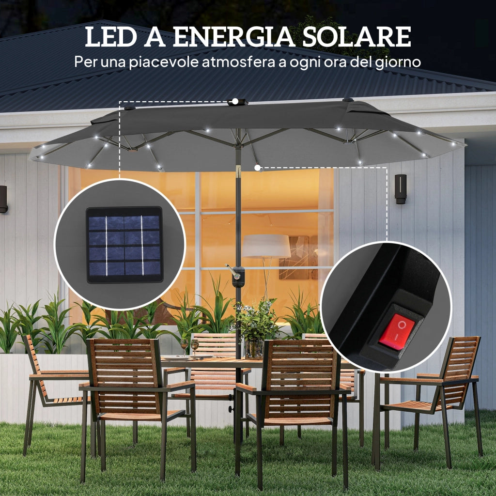 Ombrellone doppio con base a croce e luci solari ¨C zephmum ¨C Grigio 295x150x219cm