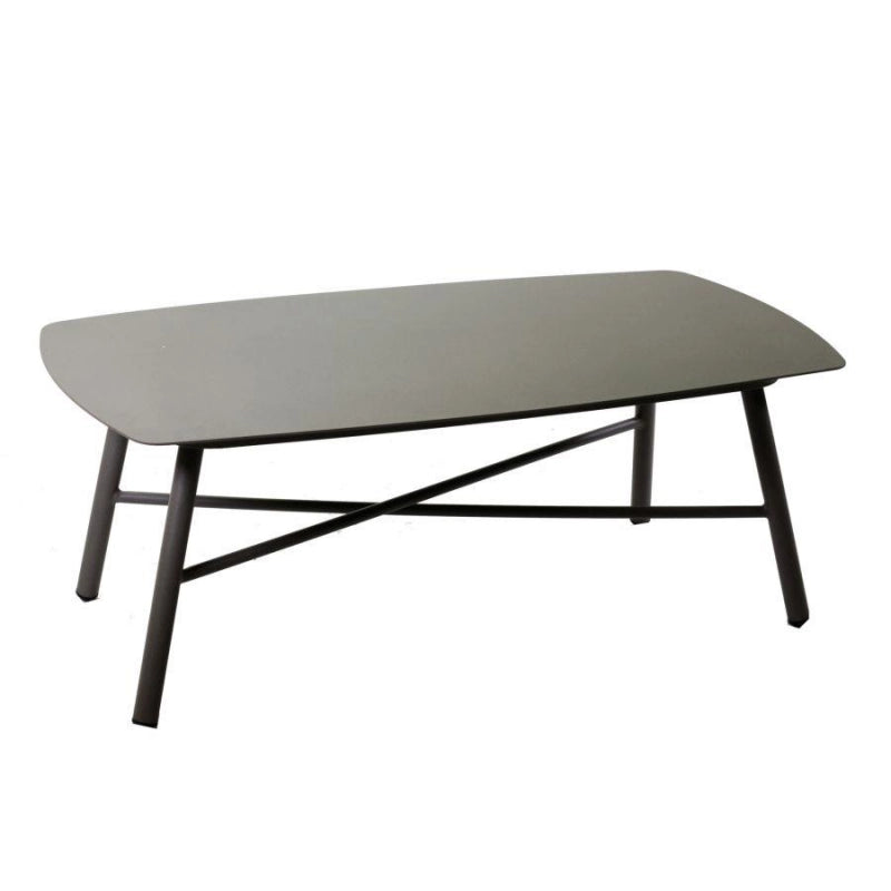 Salotto alluminio Riverside tortora 3 posti con cuscini crema (bracciolo in hpl)