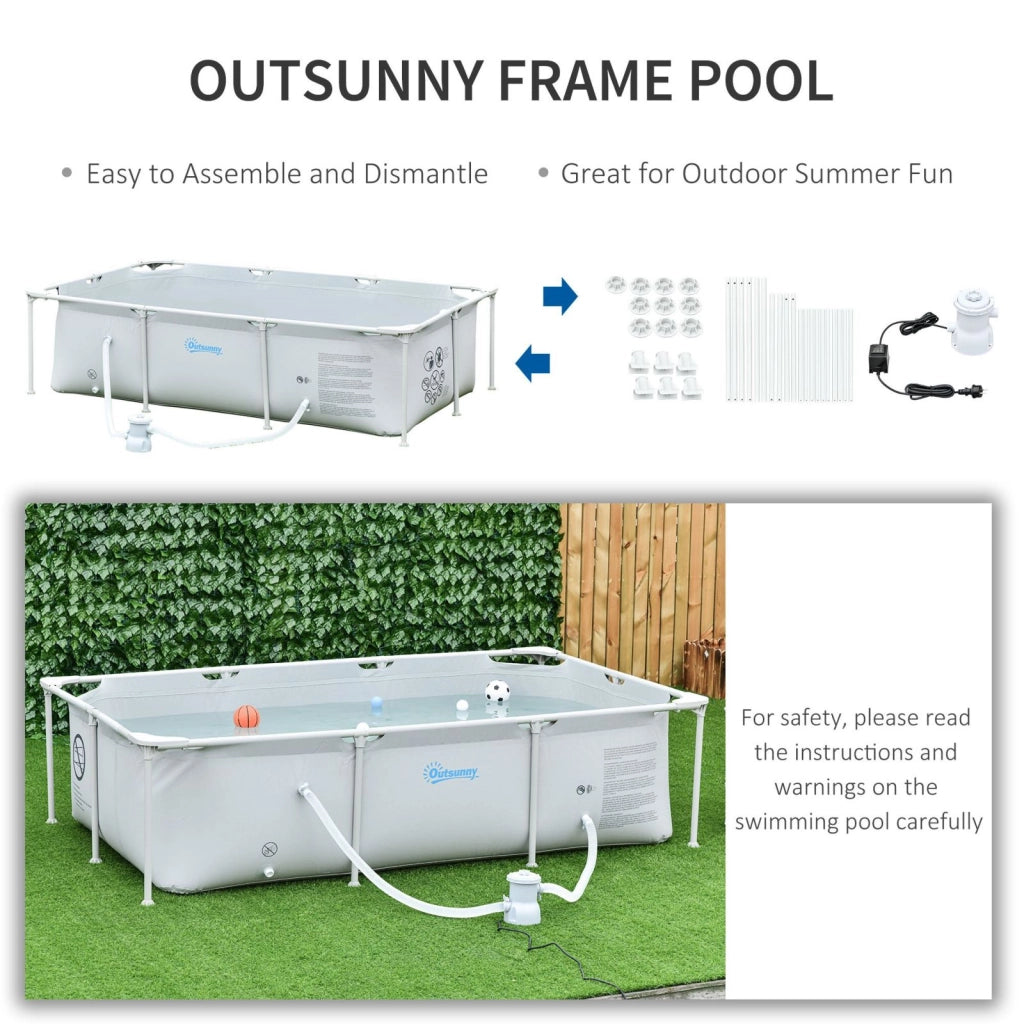 EasyComfort Piscina Fuori Terra Autoportante, Piscina Rigida Rettangolare con Filtro e Valvola in Acciaio e PVC, Grigio, 252x152x65cm