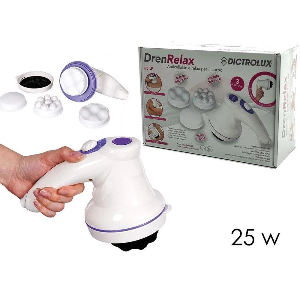 Trade Shop - Massaggiatore Anti Cellulite 25 W Con 3 Testine Differenti Per Braccia Collo Pancia -