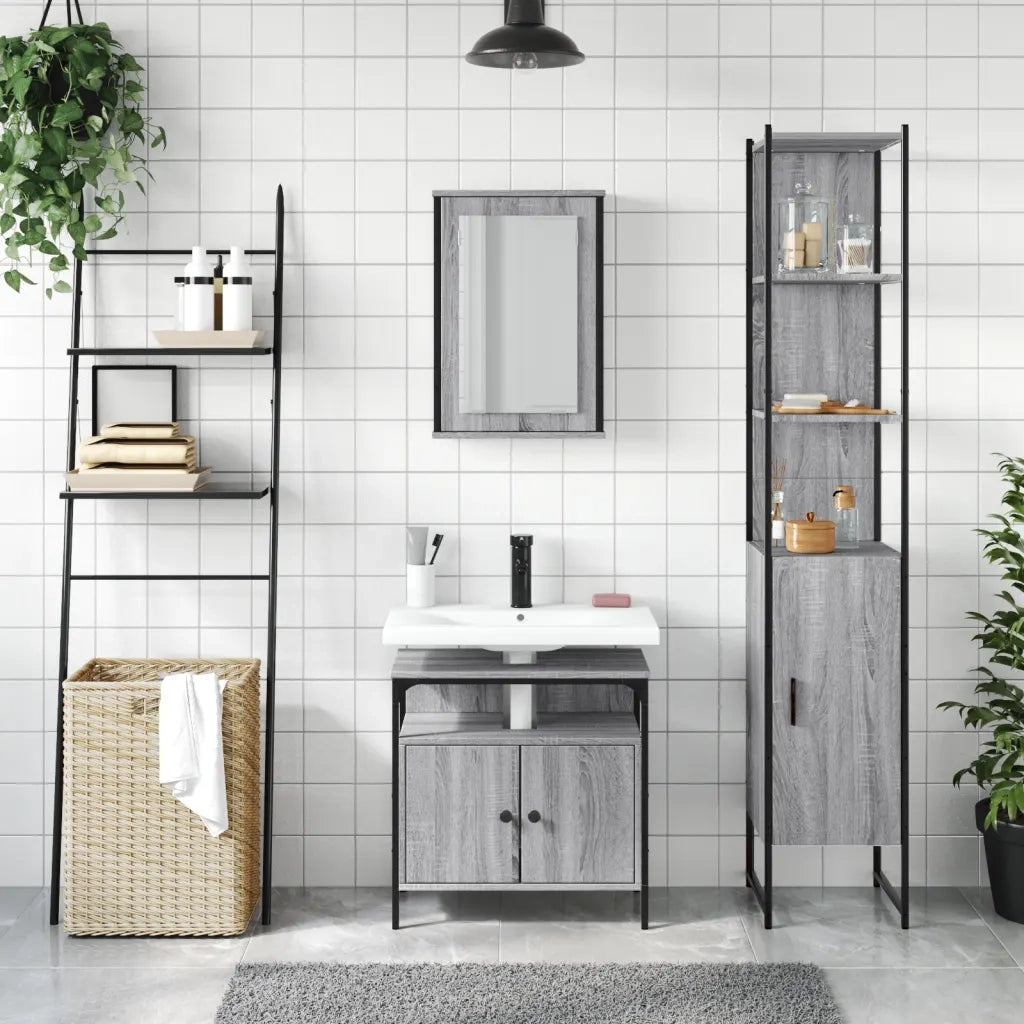Set Mobili da Bagno 3 pz Grigio Sonoma in Legno Multistratocod mxl 115863