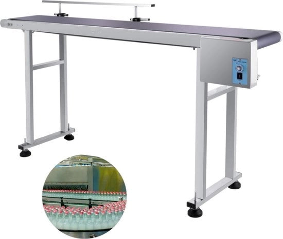 Cinturone di trasporto - RVS - 150CM - Barriera di arresto regolabile - Automatico - Elettrico - 30-120 giri/min - Carrello di trasporto - Cintura di trasporto