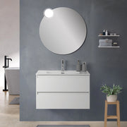Mobile bagno sospeso 100 cm in legno bianco lucido 2 cassettoni con lavabo e specchio Leda
