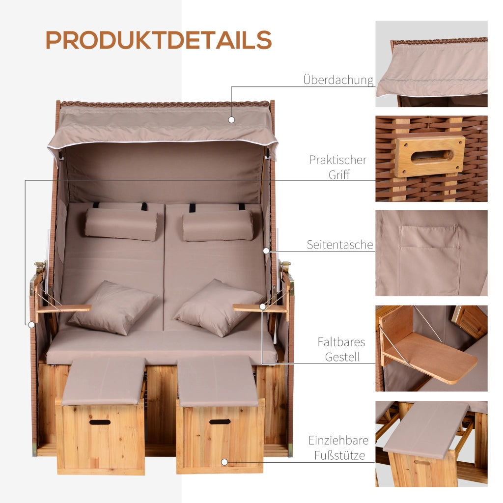 Poltrona a dondolo in rattan per 2 persone con schienale reclinabile ¨C zephmum ¨C Beige 118x79x160cm