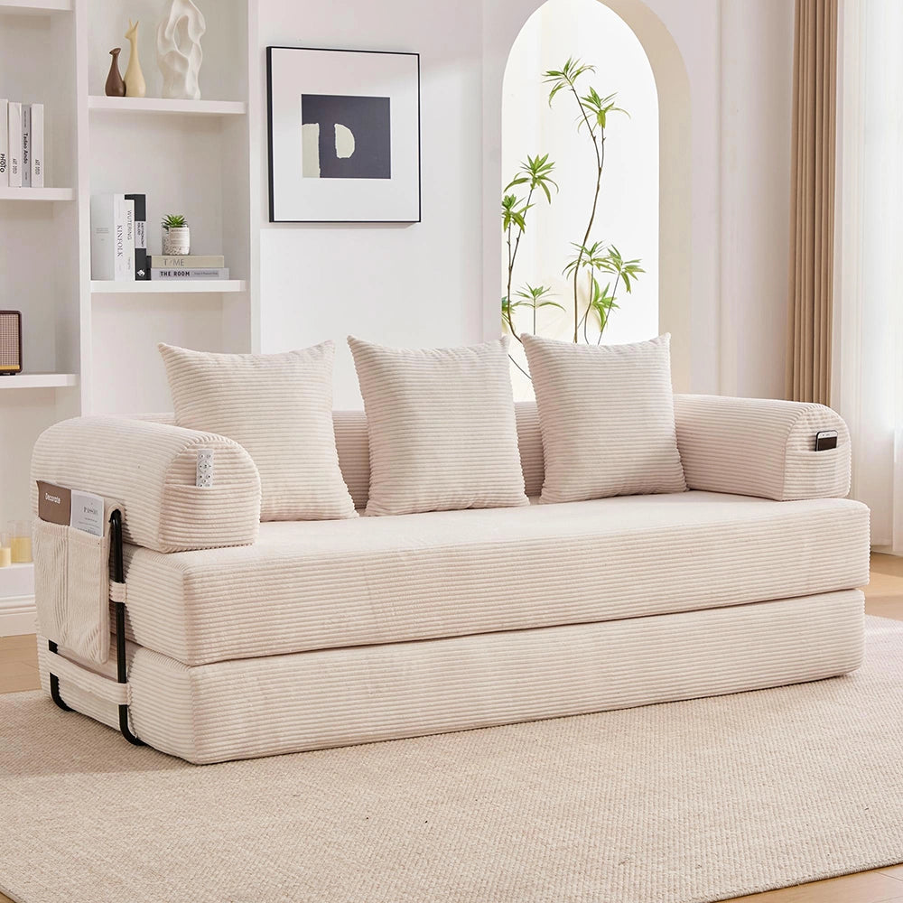 Divano pieghevole - Xylo - Struttura metallica, 3 cuscini, beige