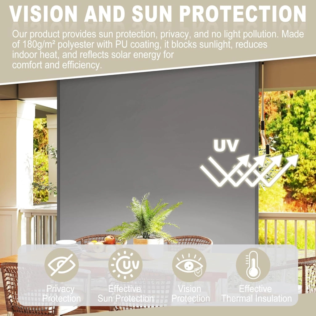 Tenda verticale per esterni, 180 x 250 cm, resistente alle intemperie, per esterni, con manovella, tenda avvolgibile per balcone, larghezza 180 cm, protezione balcone
