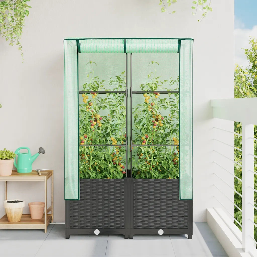 Fioriere | Cassetta per fiori | Letto Rialzato con Copertura Serra Effetto Rattan 80x40x138 cm