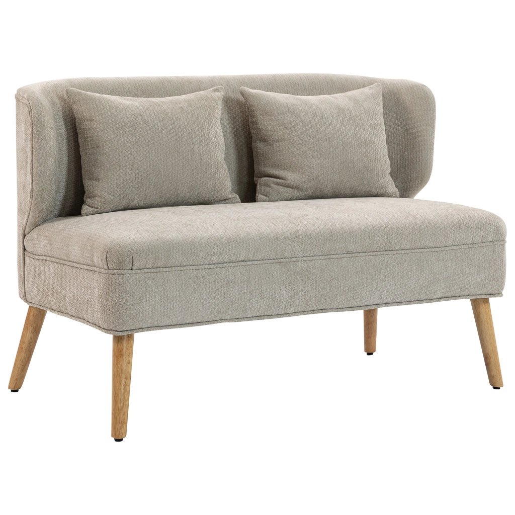 Divano 2 Posti Chenille con Schienale Ad Ala e Piedi in Legno di Gommone ¨C Zephmum ¨C Beige