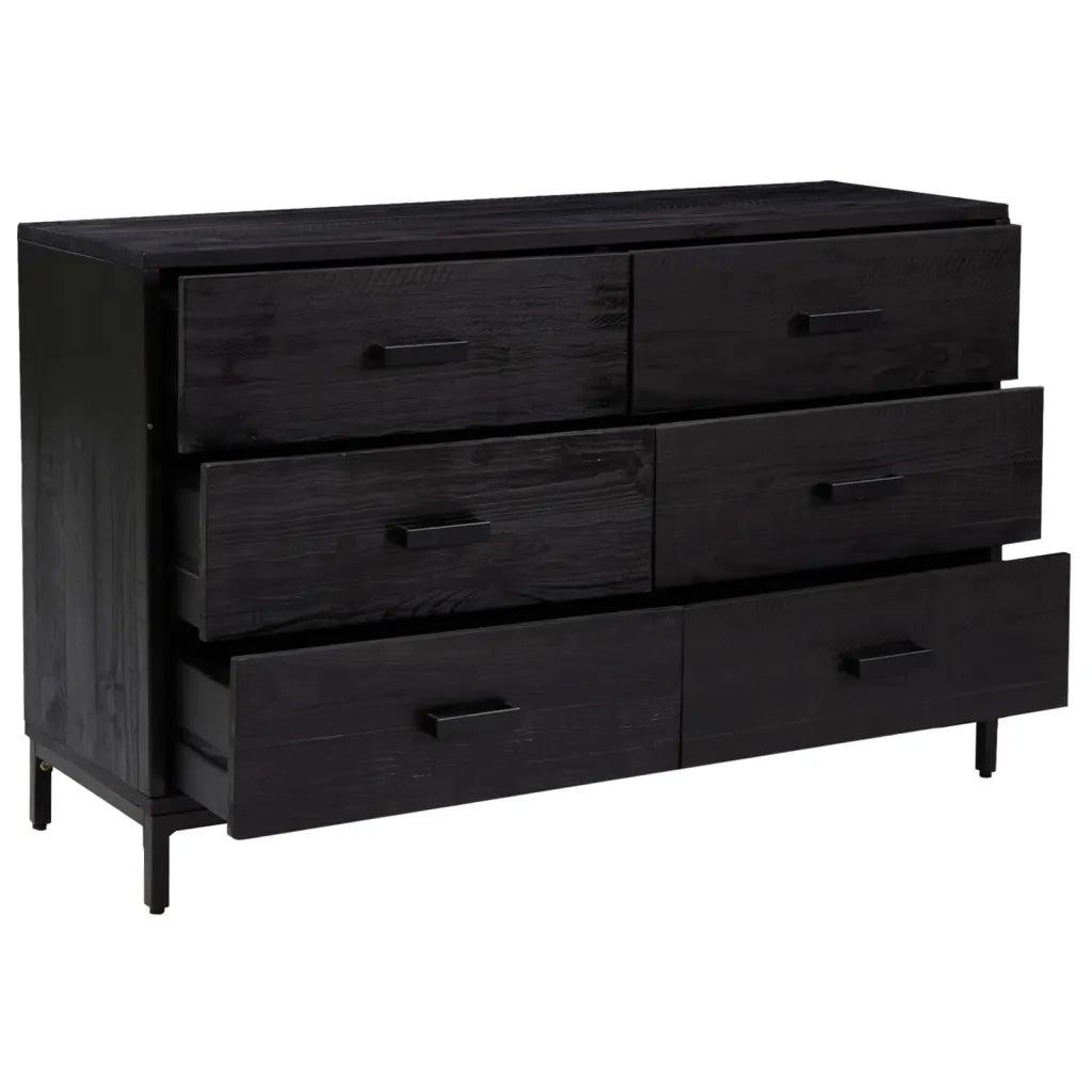 Credenza Nera 110x35x70 cm Legno Massello di Pino Riciclato cod mxl 11661