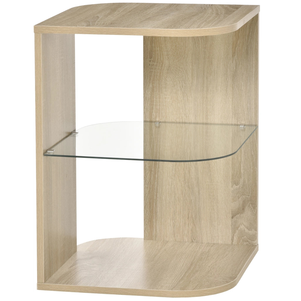 Tavolino da salotto con ripiani ¨C zephmum ¨C vetro temperato, legno naturale