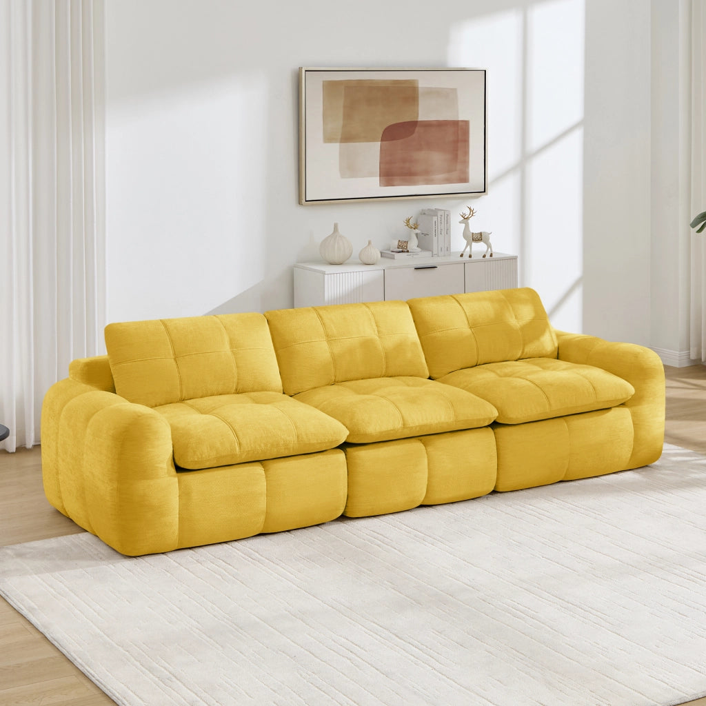 Divano modulare 3 posti - con schienale ergonomico e cuscini morbidi - in chenille gialla
