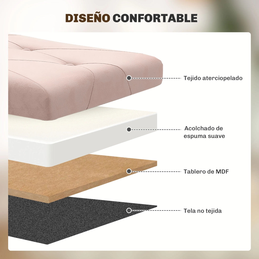 Divano letto imbottito 2 posti ¨C zephmum ¨C rosa, velluto, 76x38x38 cm