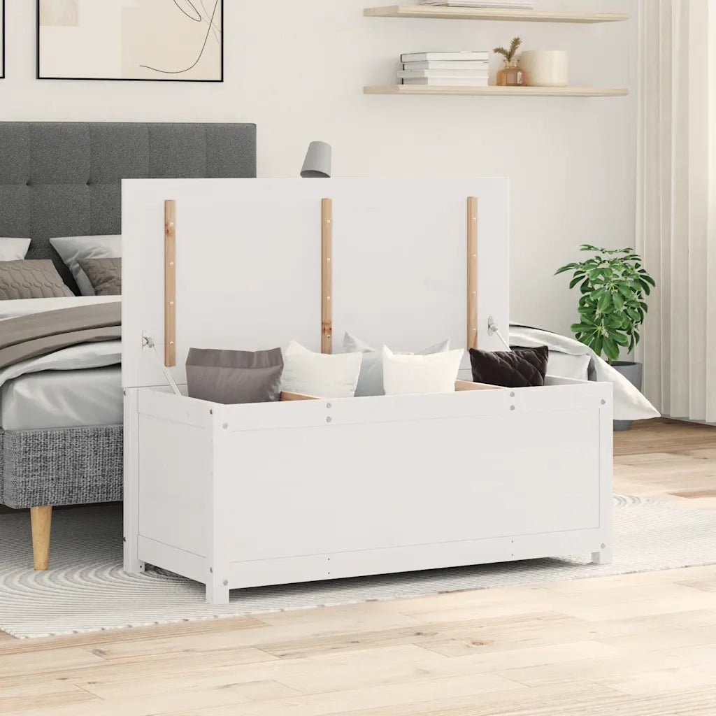 Contenitore Portaoggetti Bianco 110x50x45,5cm Massello di Pino