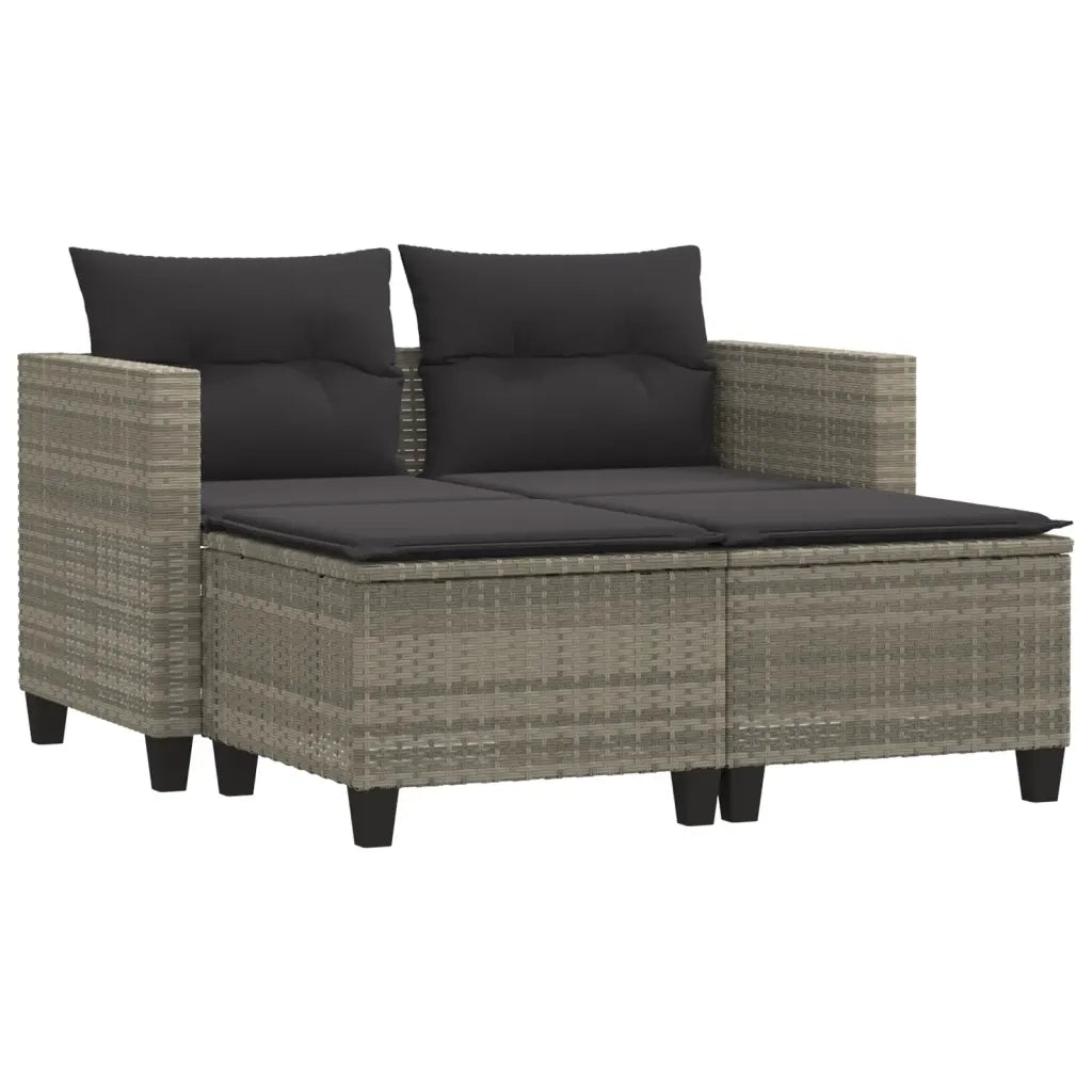 Divano da Giardino 2Posti con Sgabelli Grigio Chiaro Polyrattan 365796