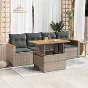Set Divano Giardino 5 pz con Cuscini-Sofa da Giardino-Divanetto da esterno Grigio Polyrattan Acacia 824123