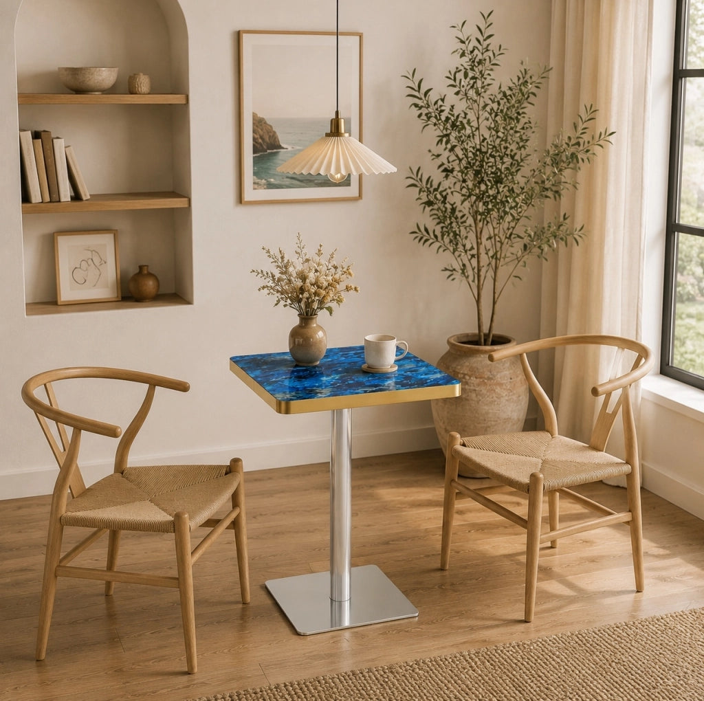 Tavolo quadrato da pranzo 60x60 cm in MDF e metallo; blu