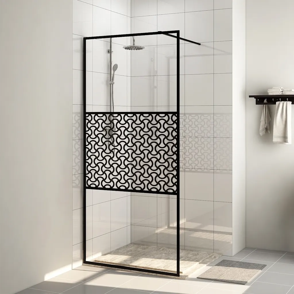 Parete per Doccia Walk-in Vetro Trasparente ESG 80x195 cm Nera CFW6740241