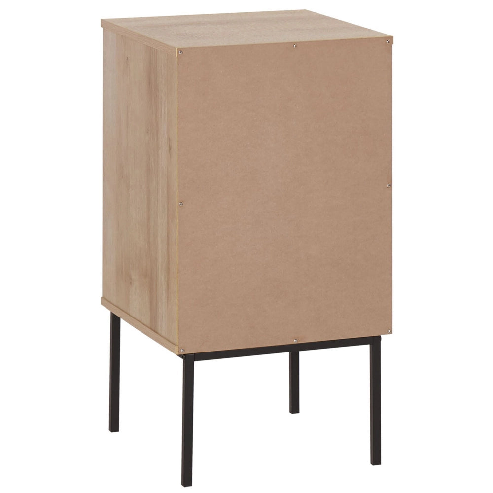 Comodino Moderno con Anta in Rattan Naturale 77 x 40 cm Legno Chiaro