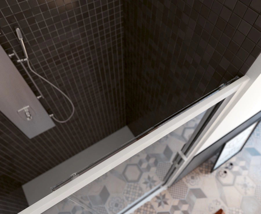 Porta box doccia un lato scorrevole pvc bianco e cristallo 6mm h.190cm Forglas Trasparente 6mm,100/90 cm