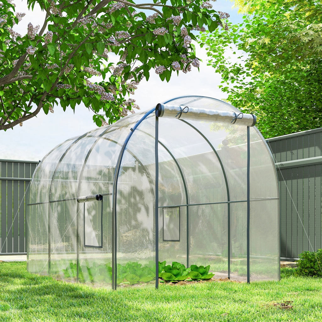 Serra a Tunnel ¨C zephmum ¨C 3x2x2 m Acciaio Trasparente Porta a Rullo 2 Finestre a Rete