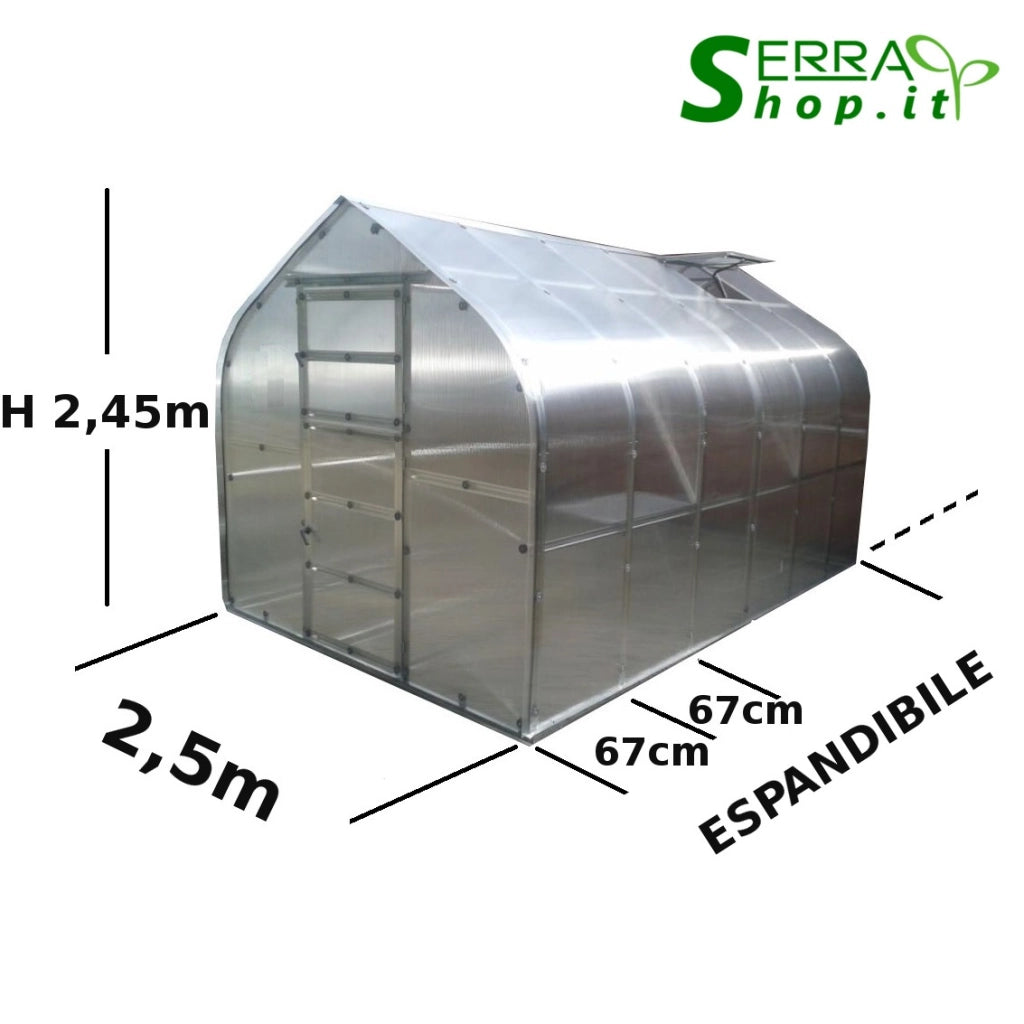 Serra Geo 2,5x8m con copertura policarbonato alveolare 6mm