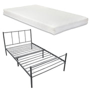 Struttura Letto in Metallo con Testiera e Pediera con Materasso a Schiuma Fredda 90 x 200 cm Letto Singolo per Adulti/Ragazzi - Grigio Scuro