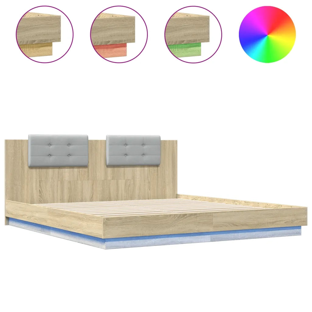Giroletto con Testiera e LED-Struttura Letto con testiera Rovere Sonoma 180x200 cm 858379