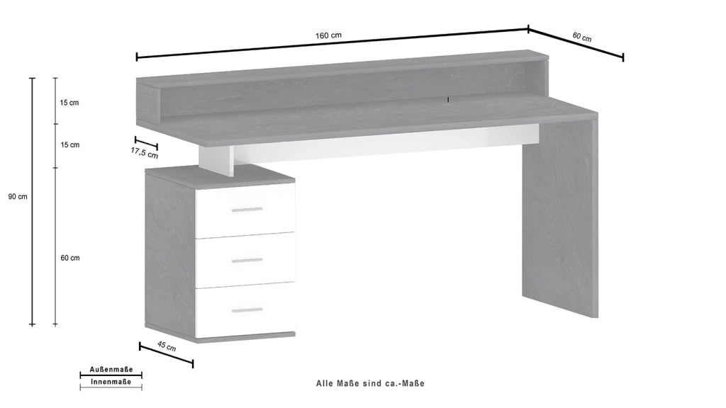 Scrivania 3 Cassetti e Ripiani a Giorno 160x60x90 cm New Selina Rovere Wotan