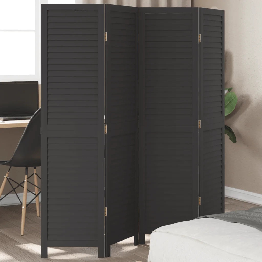 Divisorio Ambienti | Divider per stanze | Paravento 4 Pannelli Nero Legno Massello di Paulownia