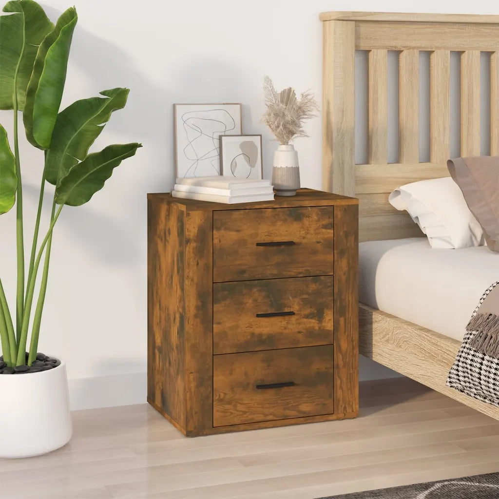 Comodino | Armadio da Notte | Mobiletto da notte Rovere Fumo 50x36x60 cm Legno Multistrato