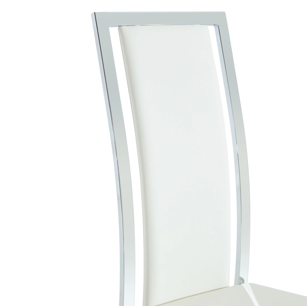 Set 4 sedie da pranzo moderne con schienale alto; 109 cm; in PU bianco e metallo argento