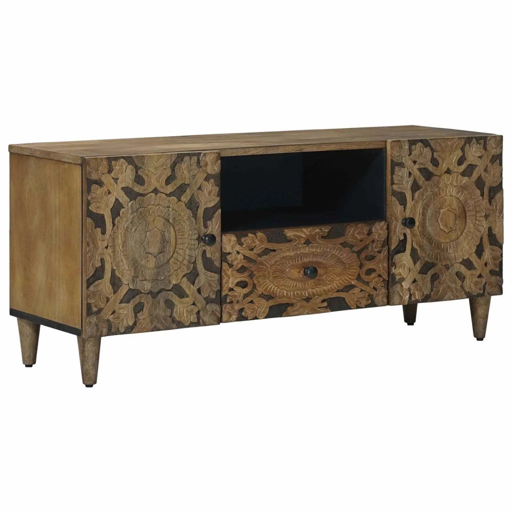 Mobile TV Marrone 105 x 33,5 x 46 cm Legno di mango massello