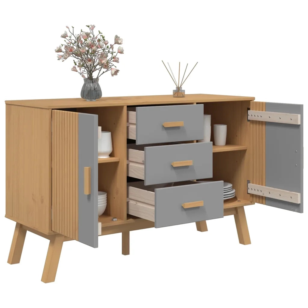 Credenza OLDEN Grigia e Marrone 114x43x73,5 cm Massello di Pino 358598