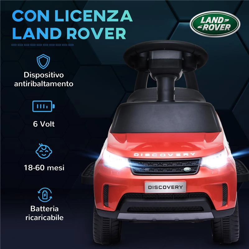 MACCHINA PER BAMBINI CON LICENZA LAND ROVER 6V FUNZIONAMENTO ELETTRICO E A SPINTA VELOCITÀ 3KM/H ROSSO