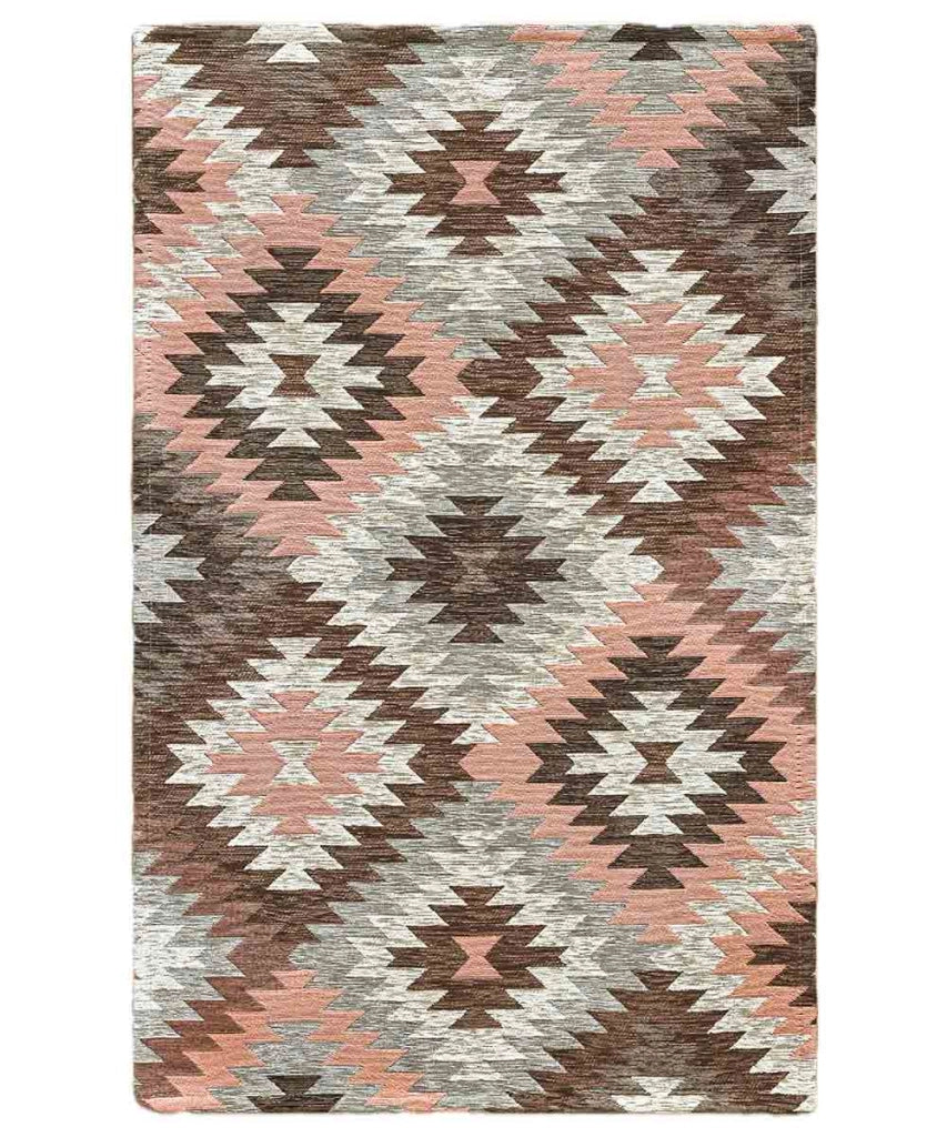 Passatoia moderna AVANA ROSA contemporaneo geometrico etnico kilim, tappetino multiuso lavabile anti-scivolo cm.55x80